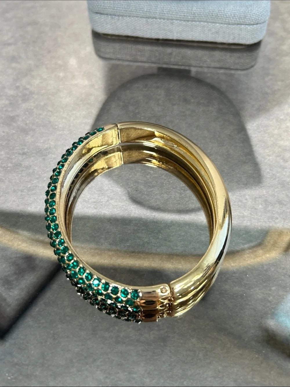 Gold Bangle Bracelet with Emerald Green Crystals